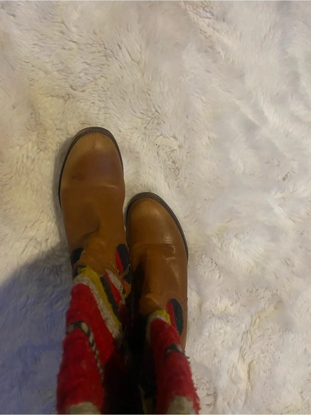 Freebird by Steven Tan Leather & Red Aztec Knit Over-the-Knee Boots